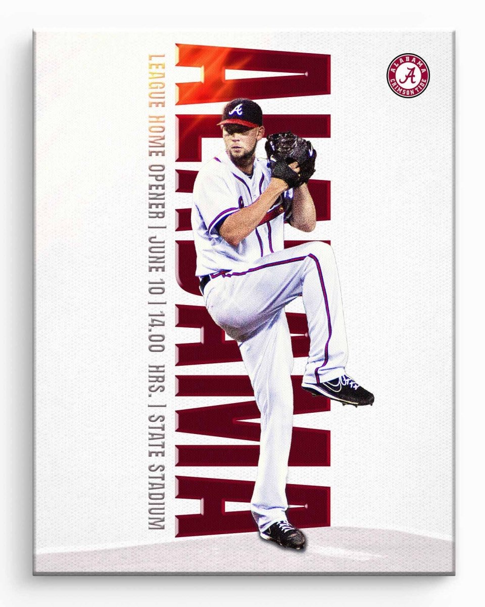 Custom Sports Poster of a Baseball player in a white uniform with a red and white background