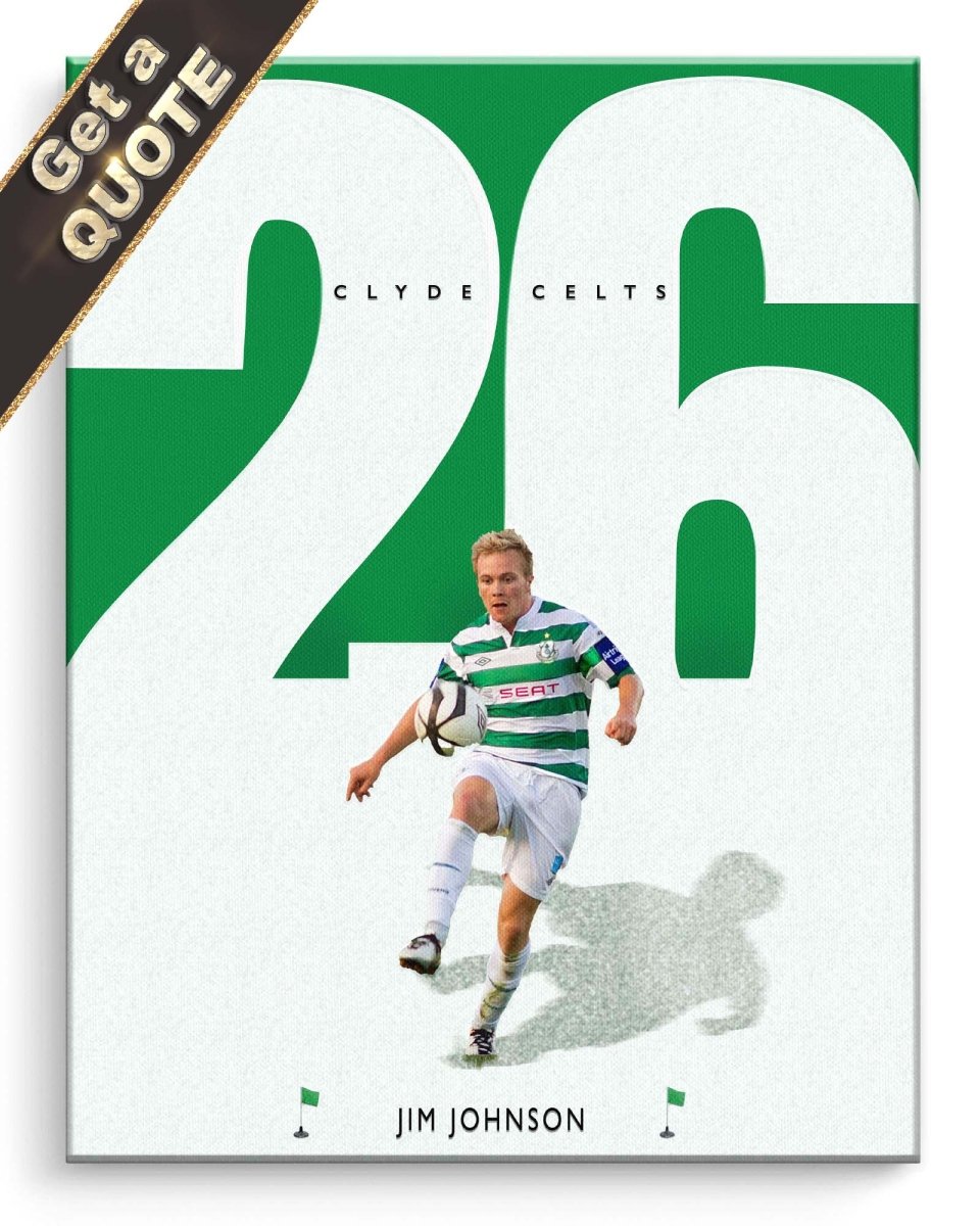 Custom Sports Poster of a Soccer player in a green and white uniform with the number 26 on a promotional poster.