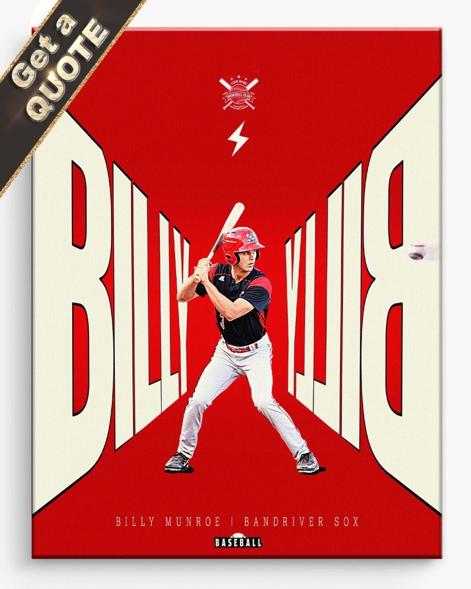 Custom Sports Poster of a Baseball-themed album cover with a player and prominent text on a red and white background