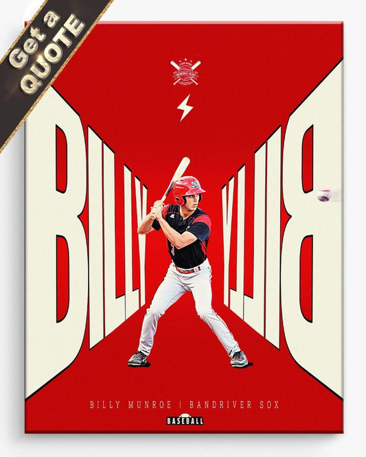 Custom Sports Poster of a Baseball-themed album cover with a player and prominent text on a red and white background